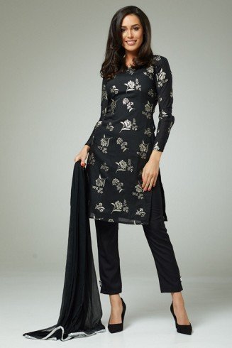 Black Floral Printed Suit Indian Bollywood Readymade Dress