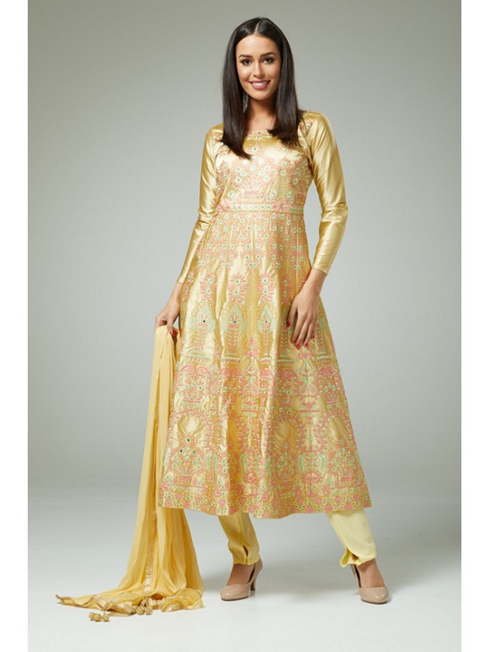 BEIGE READYMADE INDIAN ANARKALI SALWAR SUIT