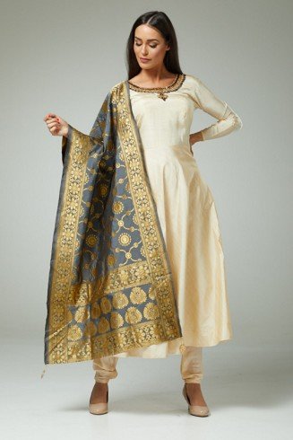 FAWN A LINE INDIAN BANARSI STYLE DUPATTA SALWAR KAMEEZ