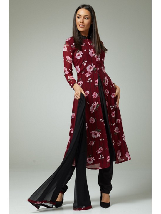 MAROON BLACK FLORAL PRINTED SUMMER STYLISH SALWAR SUIT