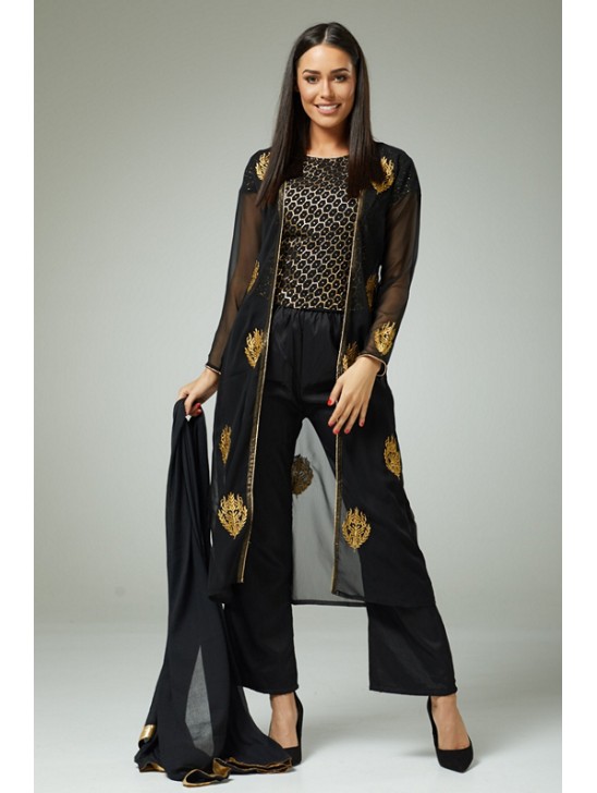 Black Gold Modern Flamboyant Outfit Readymade Suit