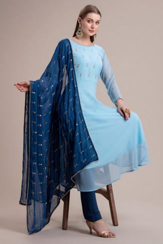 CLASSIC BLUE FLARED READYMADE SALWAR SUIT