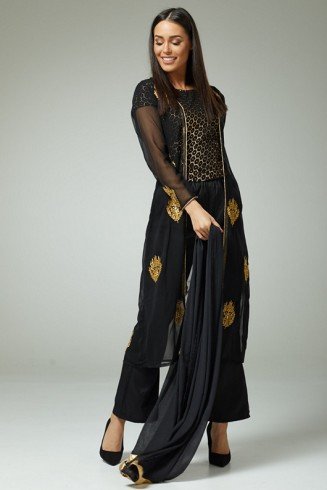 Black Gold Modern Flamboyant Outfit Readymade Suit