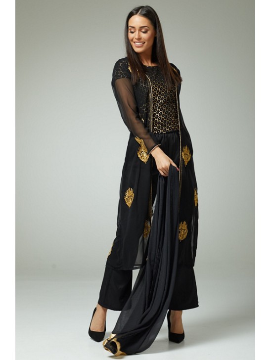 Black Gold Modern Flamboyant Outfit Readymade Suit