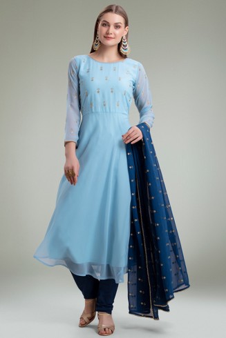 CLASSIC BLUE FLARED READYMADE SALWAR SUIT