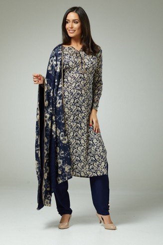 ZACD-148 NAVY BLUE FLORAL PRINTED PUNJABI PAKISTANI STYLE SALWAR KAMEEZ