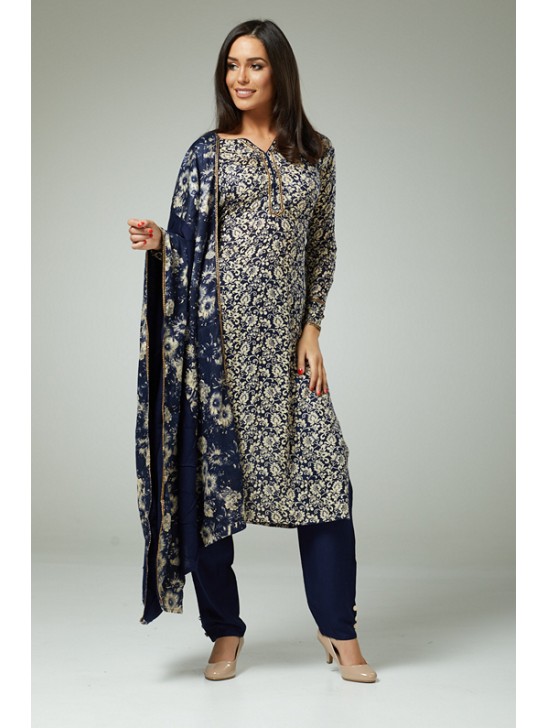 ZACD-148 NAVY BLUE FLORAL PRINTED PUNJABI PAKISTANI STYLE SALWAR KAMEEZ