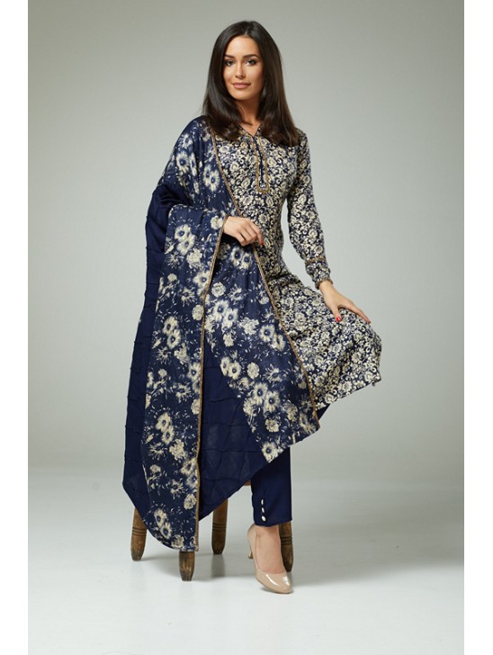 ZACD-148 NAVY BLUE FLORAL PRINTED PUNJABI PAKISTANI STYLE SALWAR KAMEEZ