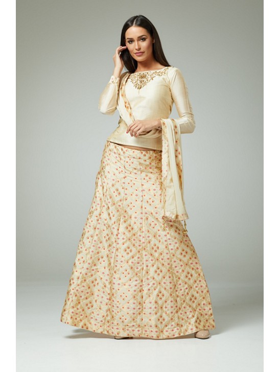 ELEGANT BEIGE EMBROIDERED LEHENGA SET