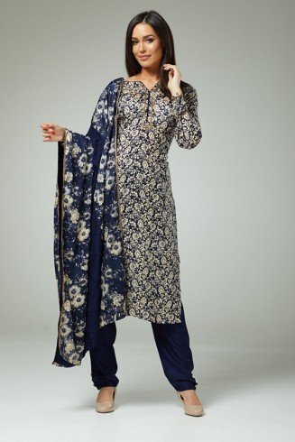 ZACD-148 NAVY BLUE FLORAL PRINTED PUNJABI PAKISTANI STYLE SALWAR KAMEEZ