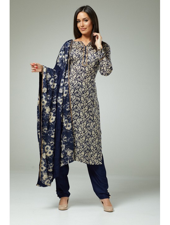 ZACD-148 NAVY BLUE FLORAL PRINTED PUNJABI PAKISTANI STYLE SALWAR KAMEEZ