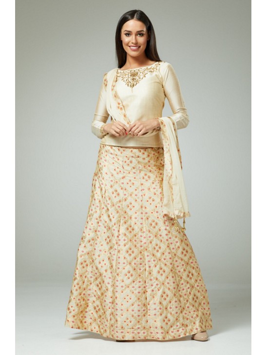 ELEGANT BEIGE EMBROIDERED LEHENGA SET