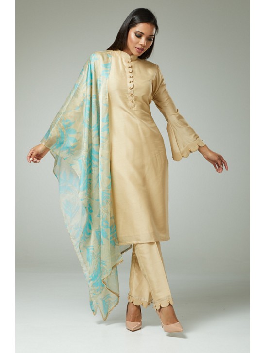 PASTEL BEIGE INDIAN READYMADE PARTY WEAR SALWAR KAMEEZ