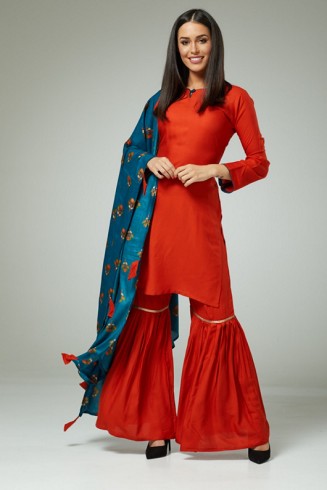 RED PAKISTANI WEDDING STYLE GHARARA SUIT