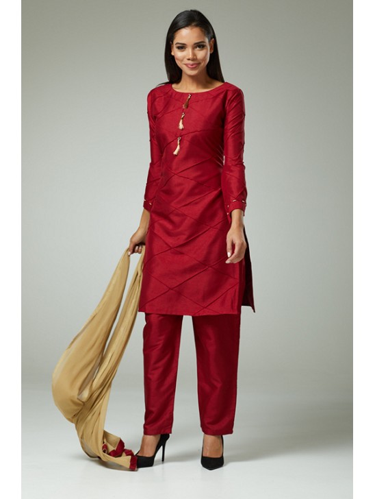 CLASSIC MAROON STRAIGHT CUT READYMADE SUIT