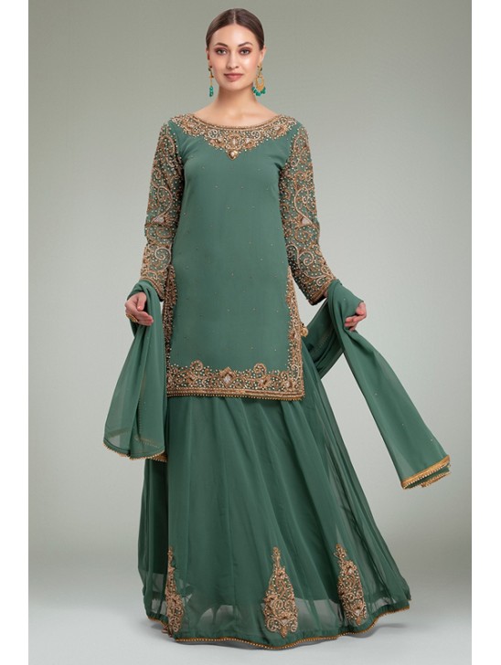 GREEN PAKISTANI WEDDING LEHENGA DRESS SUIT