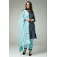 DARK GREY AND SKY BLUE FLORAL PRINTED SALWAR KAMEEZ