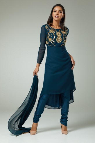 MIDNIGHT TEAL BLUE CHURIDAR SUIT