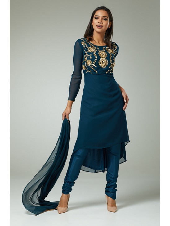 MIDNIGHT TEAL BLUE CHURIDAR SUIT