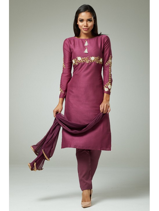 Rose Pink Indian Suit Straight Cut Party Dress