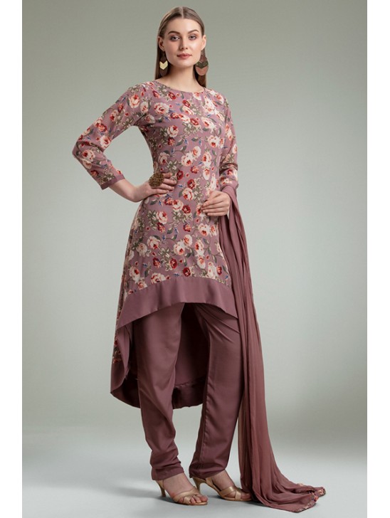 MAUVE FLORAL PRINTED PAKISTANI PARTY WEAR DRESS