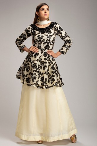 SWEETCORN CREAM EMBROIDERED TOP SKIRT LEHENGA DRESS