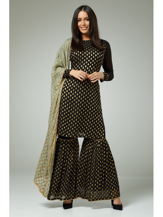 BLACK INDIAN FESTIVE WEDDING GHARARA DRESS