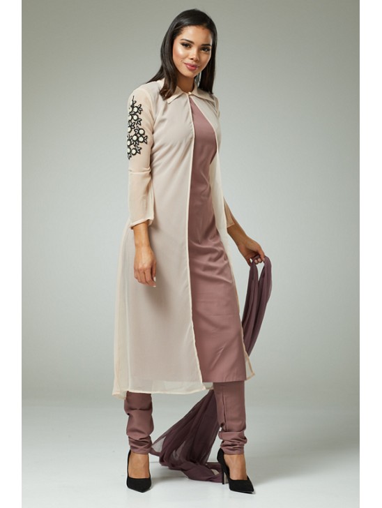 MAUVE JACKET STYLE MODISH SALWAR KAMEEZ