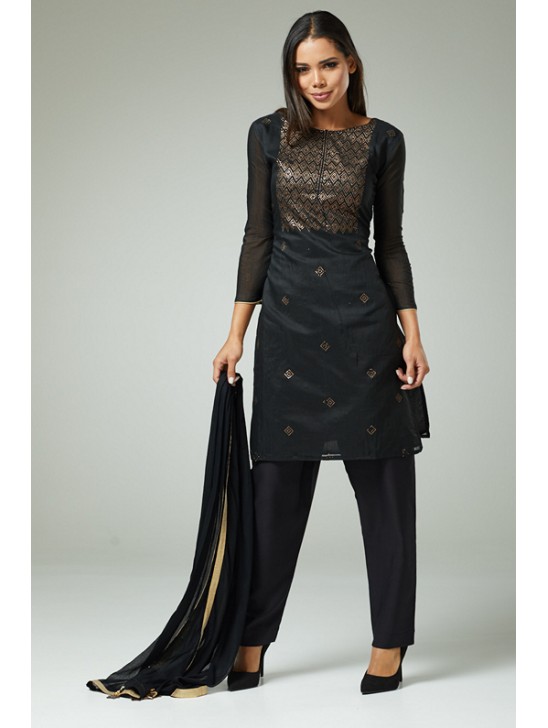 BLACK PARTY WEAR READYMADE INDIAN SALWAR KAMEEZ