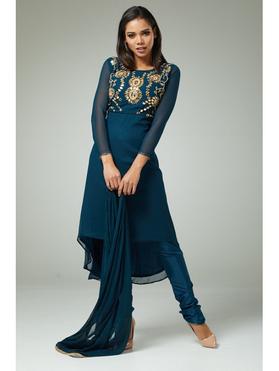 MIDNIGHT TEAL BLUE CHURIDAR SUIT