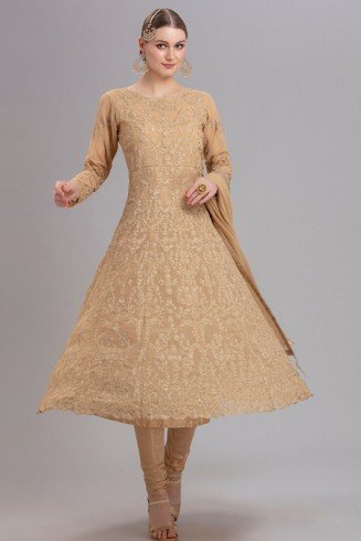 BEIGE BEAUTIFULLY EMBELLISHED WEDDING ANARKALI DRESS