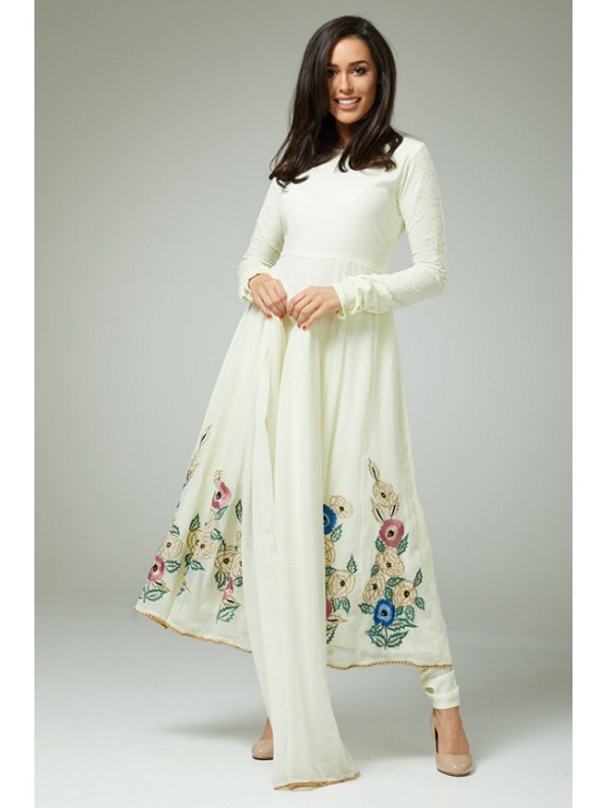 OFF WHITE VOGUE CIRCULAR ANARKALI STYLE INDIAN DRESS