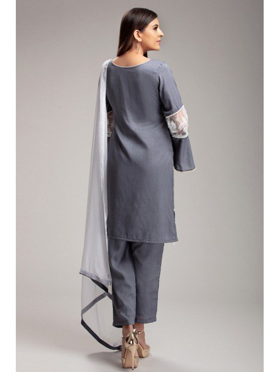 SMOKED GREY PAKISTANI DESIGNER PARTY WEAR SUIT