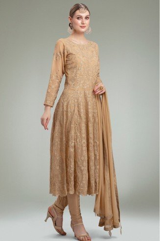 BEIGE BEAUTIFULLY EMBELLISHED WEDDING ANARKALI DRESS