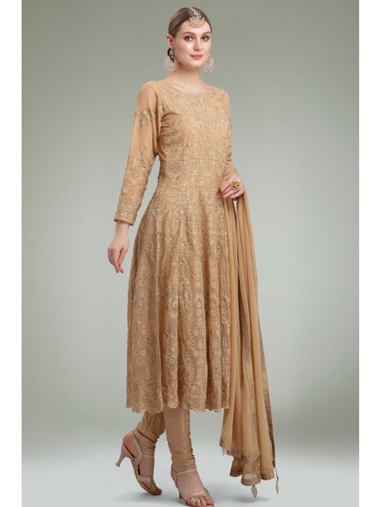 BEIGE BEAUTIFULLY EMBELLISHED WEDDING ANARKALI DRESS