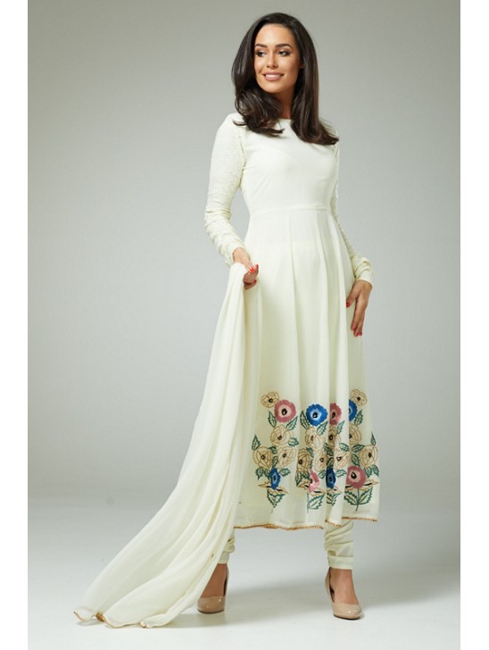 OFF WHITE VOGUE CIRCULAR ANARKALI STYLE INDIAN DRESS