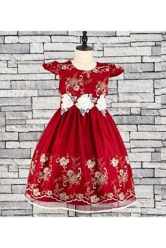 GIRLS RED FLORAL OVERLAY DRESS (3-13 YEARS) 