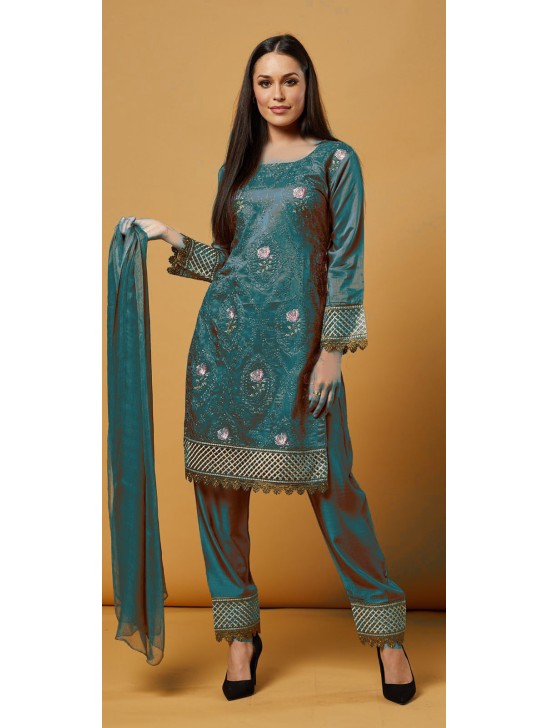 TEAL BLUE DESIGNER PAKISTANI READYMADE SUIT