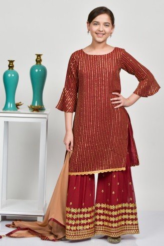 Maroon Indian Designer Sequin Work Girl Party Gharara Suit