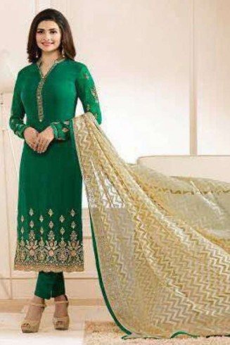 EMERALD GREEN EMBROIDERED PARTY WEAR INDIAN BOLLYWOOD STYLE SALWAR SUIT