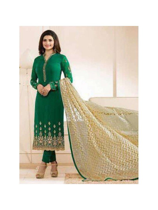 EMERALD GREEN EMBROIDERED PARTY WEAR INDIAN BOLLYWOOD STYLE SALWAR SUIT