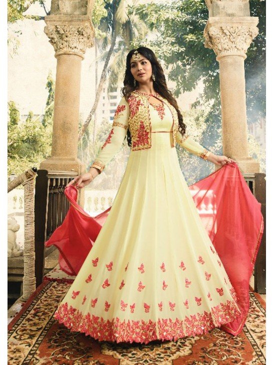 CREAM INDIAN PARTY AND WEDDING ANARKALI GOWN