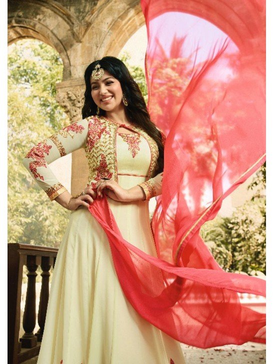 CREAM INDIAN PARTY AND WEDDING ANARKALI GOWN