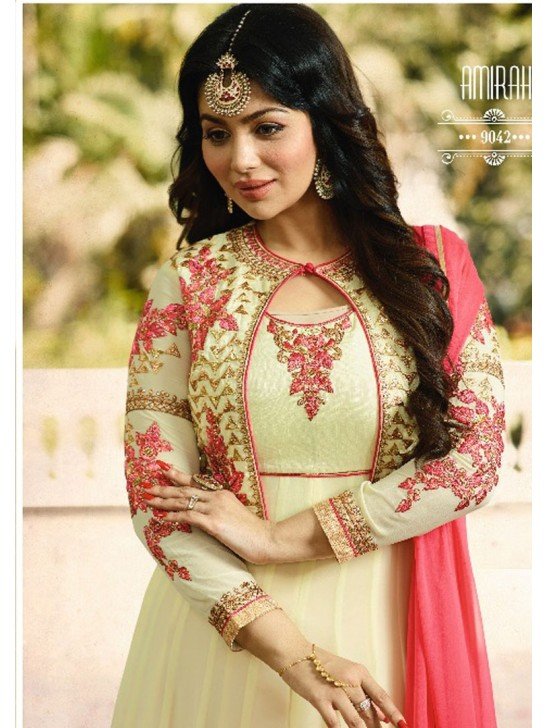 CREAM INDIAN PARTY AND WEDDING ANARKALI GOWN