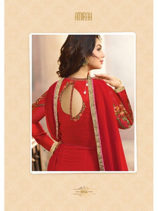 ZAL9046 RED INDIAN PARTY AND WEDDING ANARKALI GOWN