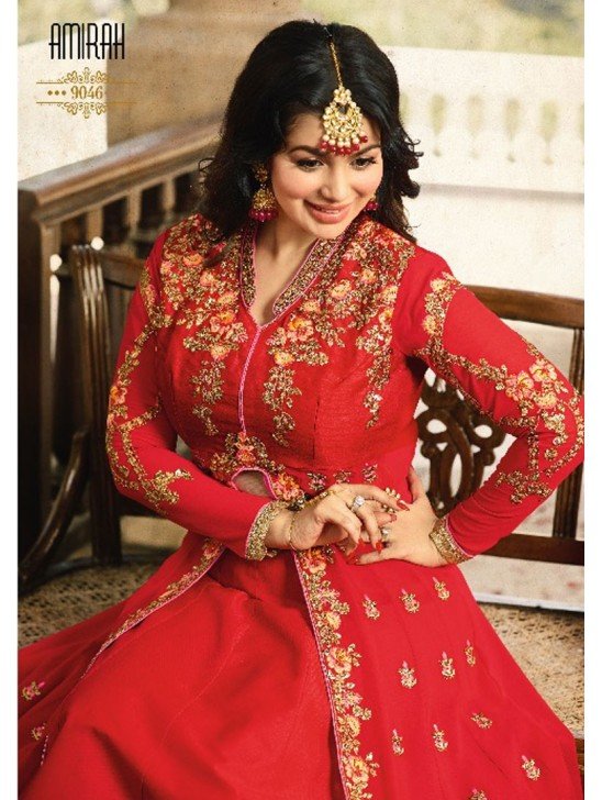 ZAL9046 RED INDIAN PARTY AND WEDDING ANARKALI GOWN