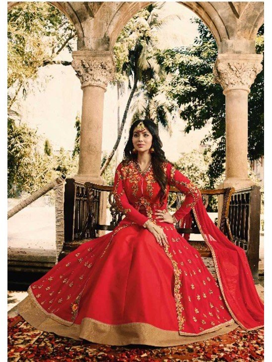 ZAL9046 RED INDIAN PARTY AND WEDDING ANARKALI GOWN