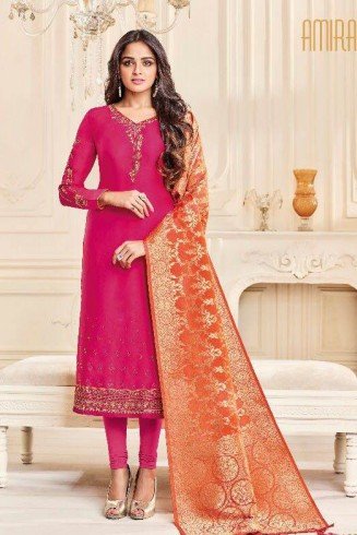 Pink Straight Indian Party Wear Churidar Suit