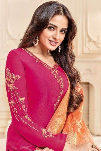 Pink Straight Indian Party Wear Churidar Suit