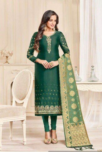 Green Straight Indian Party Wear Churidar Suit